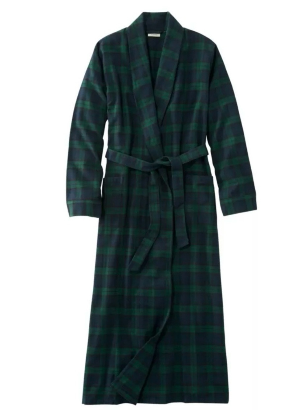 L.L.Bean Women's Scotch Plaid Flannel Robe Green Navy | Size Petite Small
